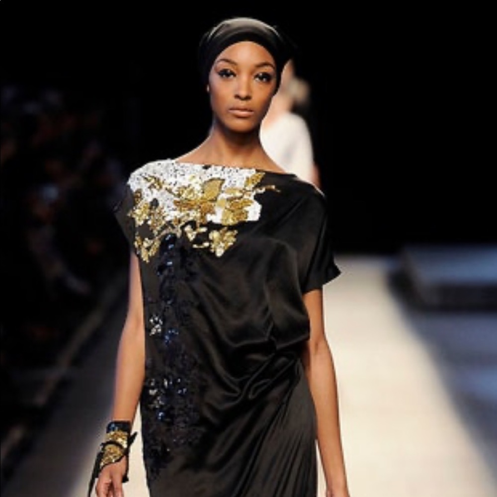 Dries Van Noten black silk cocktail dress sequins